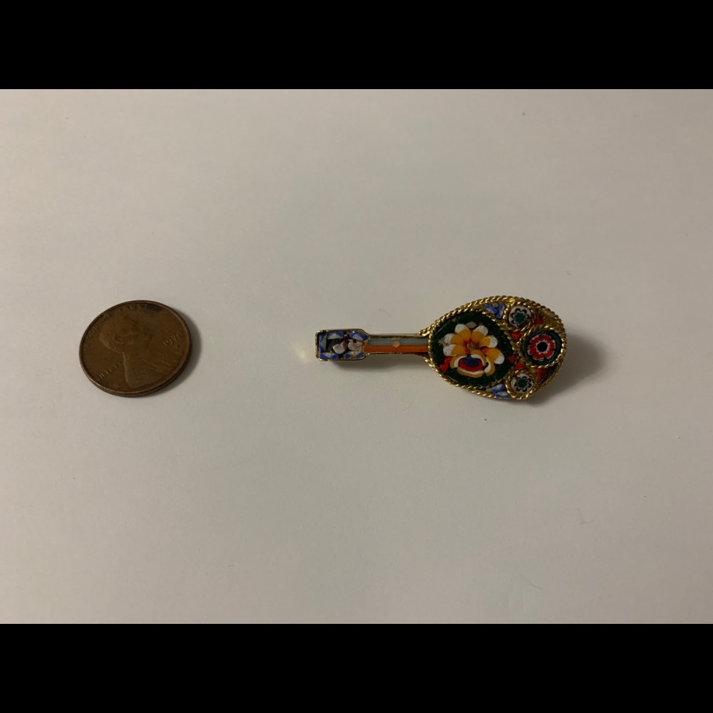Gorgeous Vintage Glass Mosaic Brooch Pin  Italy